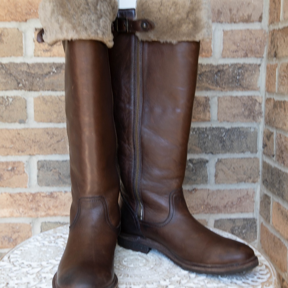 Frye Mara Shearling Boots Chestnut leather Sz 9.5